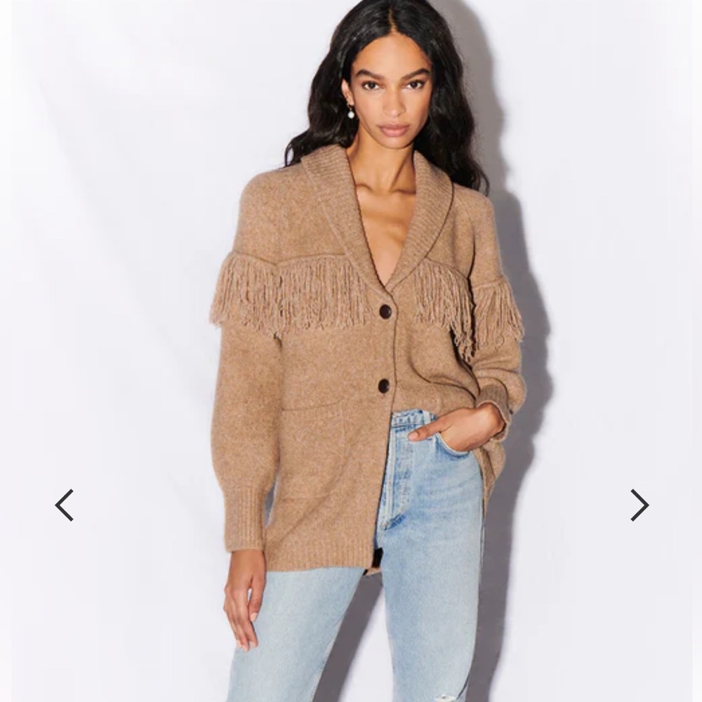 SAYLOR Camel Knit Cardigan Janey Fringe Size S